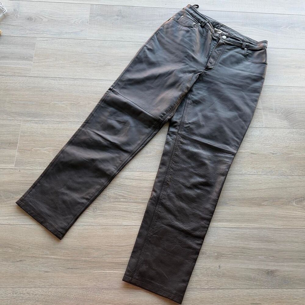 Newport News Jeanology Chocolate Brown Leather Pants sz 12 Vintage 90's Y2K Chic